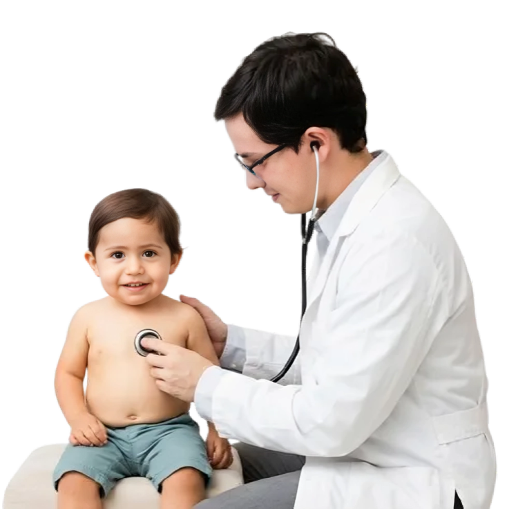 Pediatra en consulta con niño